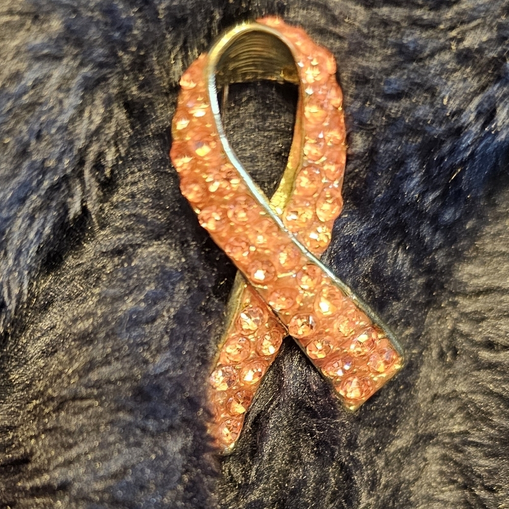 Silver Pink Rhinestone Ribbon Brooch Pin - Picture 3 of 4
